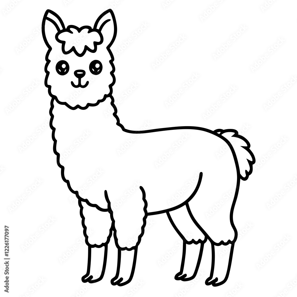 Cute Line Art Llama Silhouette Black Vector Illustration Cute Line Art Llama Silhouette Black Vector Illustration
