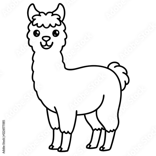 Cute Line Art Llama Silhouette Black Vector Illustration