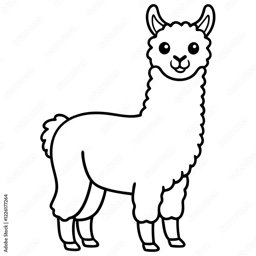 Cute Line Art Llama Silhouette Black Vector Illustration Cute Line Art Llama Silhouette Black Vector Illustration