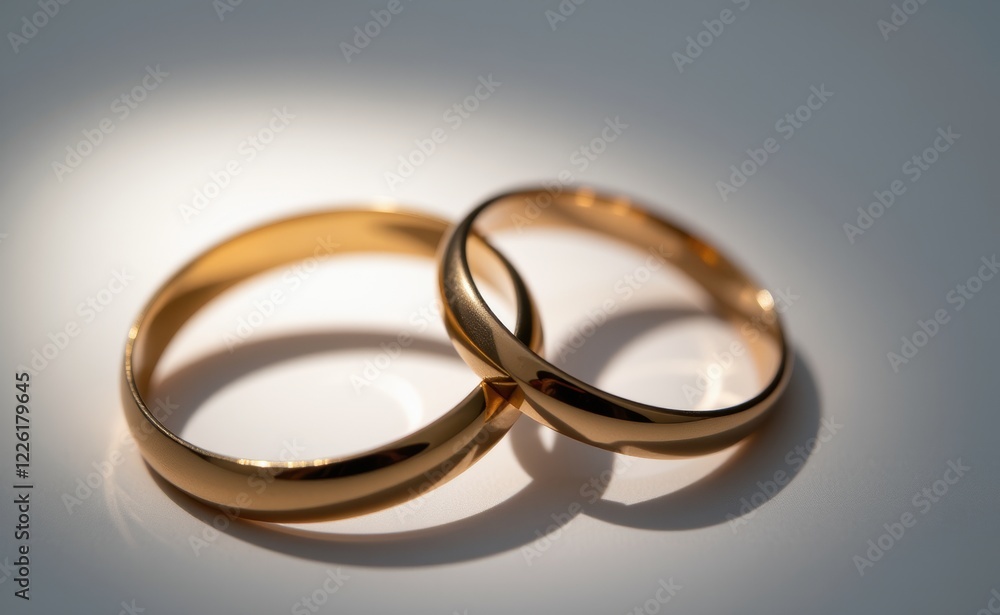 A close-up of two elegant gold wedding rings on a white surface, illuminated by soft natural light, symbolizing love, marriage, commitment, and eternity. A close-up of two elegant gold wedding rings on a white surface, illuminated by soft natural light, symbolizing love, marriage, commitment, and eternity.