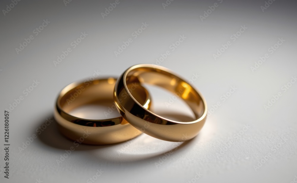 A close-up of two elegant gold wedding rings on a white surface, illuminated by soft natural light, symbolizing love, marriage, commitment, and eternity. A close-up of two elegant gold wedding rings on a white surface, illuminated by soft natural light, symbolizing love, marriage, commitment, and eternity.