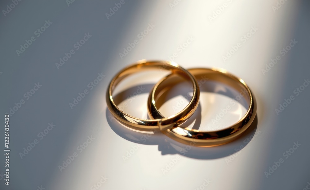 A close-up of two elegant gold wedding rings on a white surface, illuminated by soft natural light, symbolizing love, marriage, commitment, and eternity. A close-up of two elegant gold wedding rings on a white surface, illuminated by soft natural light, symbolizing love, marriage, commitment, and eternity.