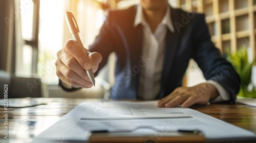 Businessman studying a financial chart at his desk