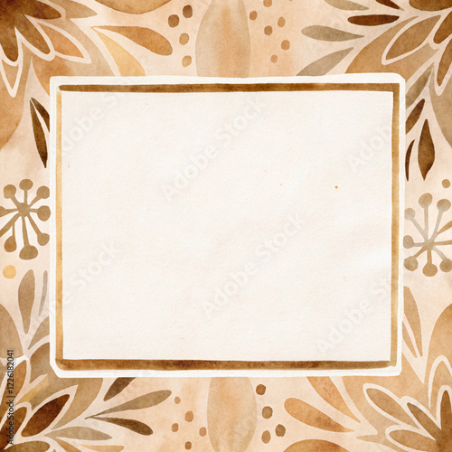 Abstract Watercolor Border with Paper Texture and Earthy Tones Palette