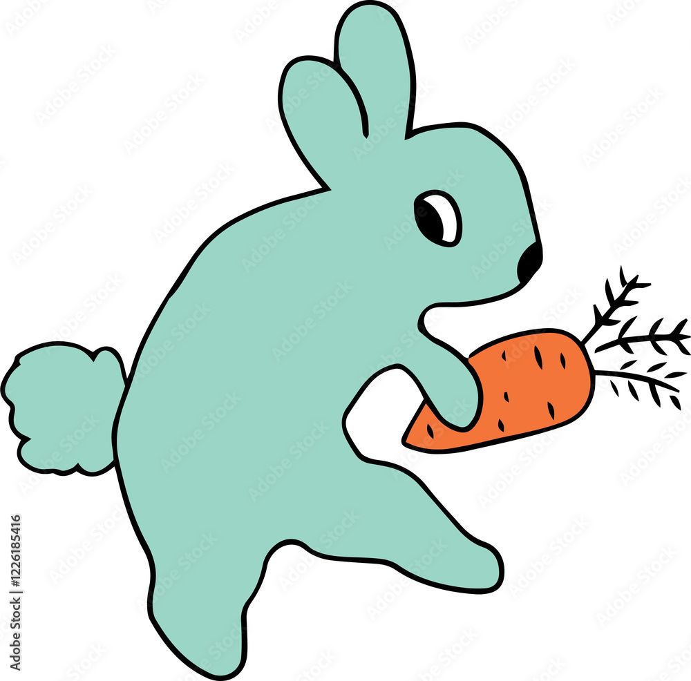 funny bunny with a fluffy tail looks back sneaks on his hind legs and holds an orange carrot funny bunny with a fluffy tail looks back sneaks on his hind legs and holds an orange carrot