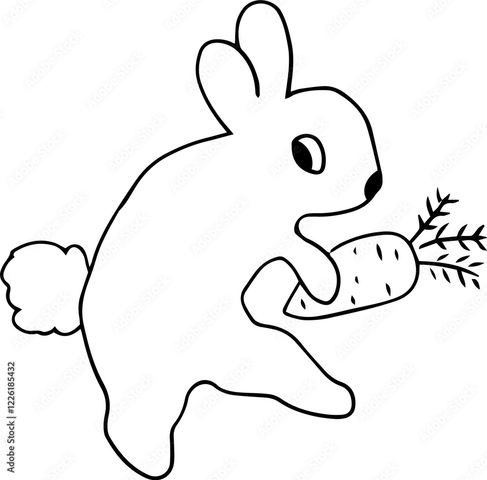 funny hare with a fluffy tail looks back sneaks and holds a carrot in his paws funny hare with a fluffy tail looks back sneaks and holds a carrot in his paws