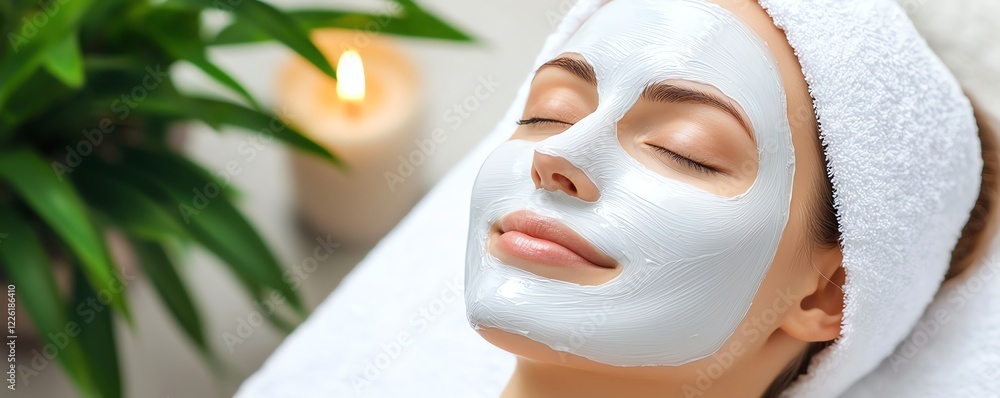 A serene moment captured as a woman enjoys a facial treatment A serene moment captured as a woman enjoys a facial treatment