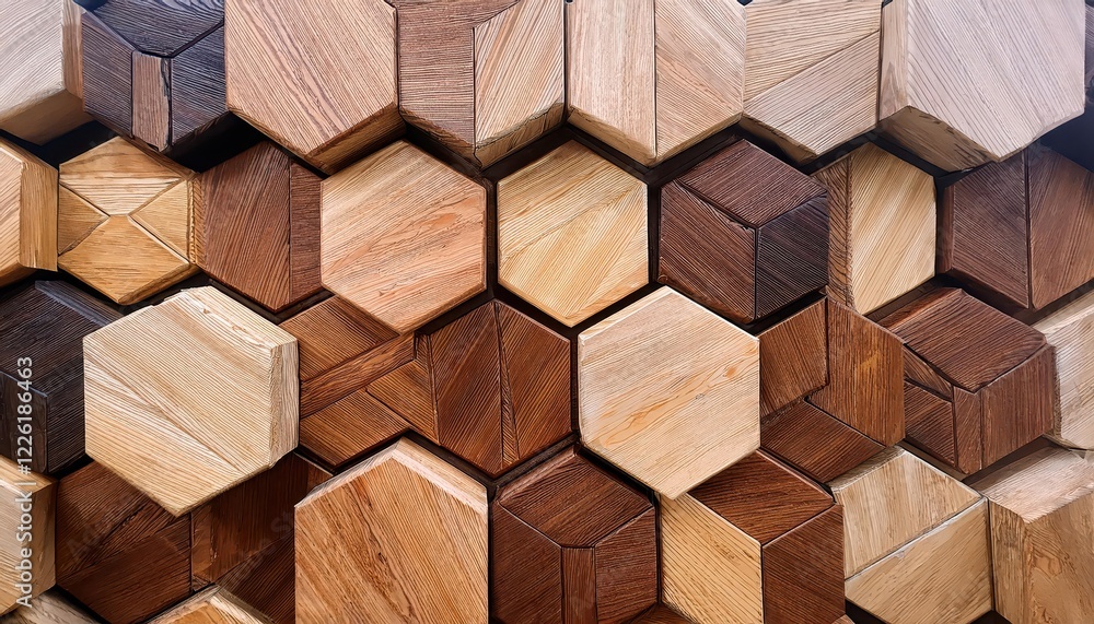 Moody Mosaic Wallpaper Timber Hexagon Tiles Pattern, Creating a Modern and Rustic Ambiance with Light and Dark Contrasts, Perfect for Interior Design Moody Mosaic Wallpaper Timber Hexagon Tiles Pattern, Creating a Modern and Rustic Ambiance with Light and Dark Contrasts, Perfect for Interior Design
