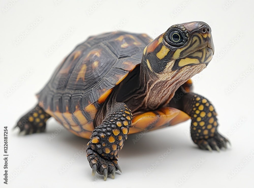 Fototapeta premium Close-up Portrait of a Colorful Turtle with Unique Shell Patterns and Bright Yellow Spots, Displaying Intricate Details and Expressive Features