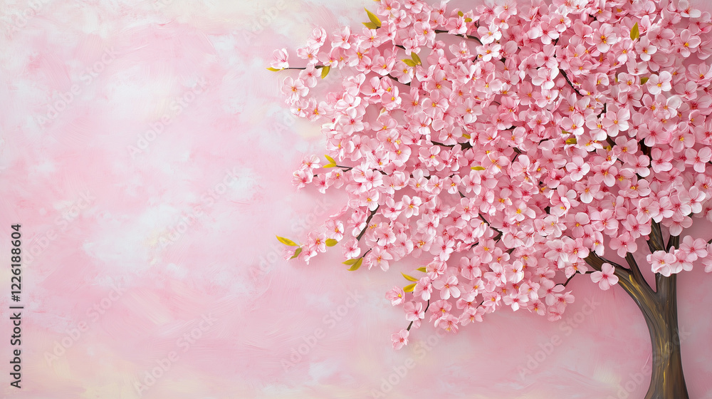 beautiful cherry blossom tree with pink flowers against soft pink background, evoking sense of tranquility and springtime beautiful cherry blossom tree with pink flowers against soft pink background, evoking sense of tranquility and springtime