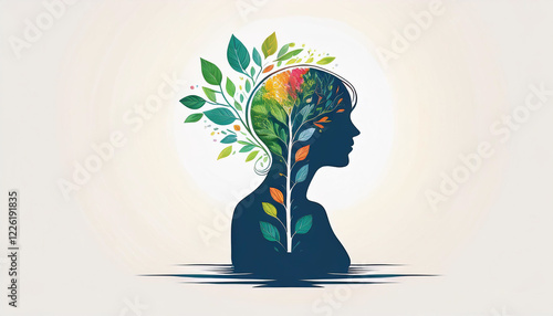An illustration of a person with a small plant growing from their head, symbolizing personal growth and development; the design is minimalist with a white background