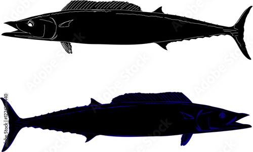Wahoo fish silhouettes in white and blue 