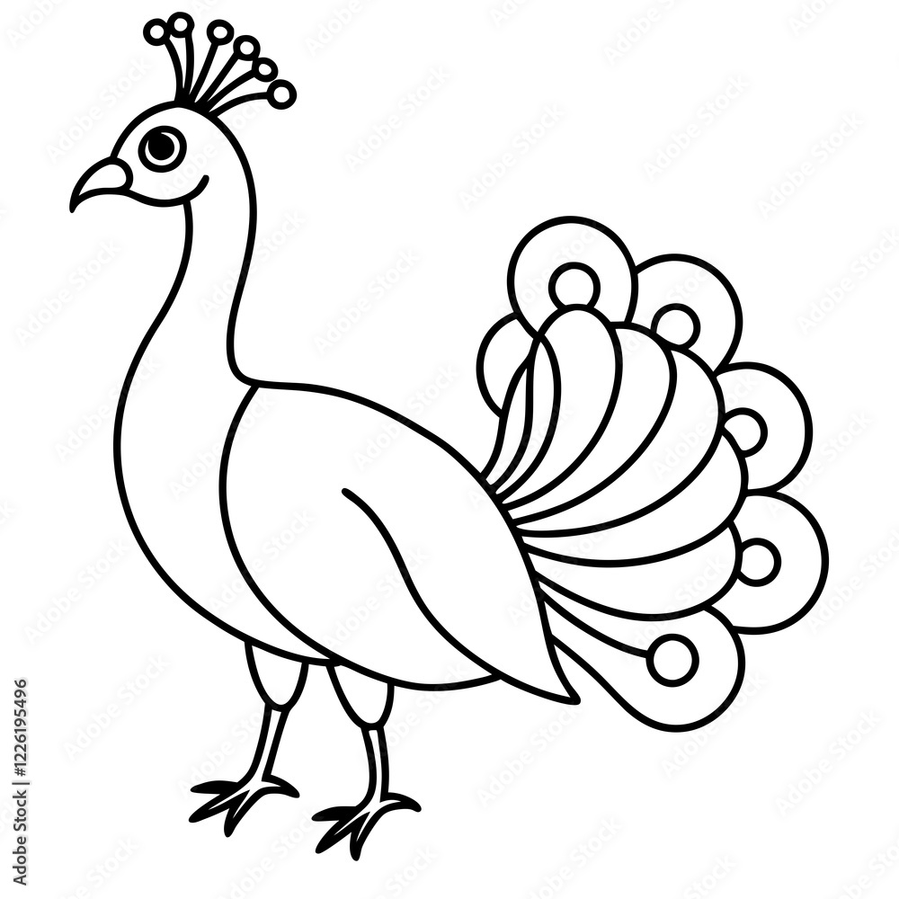 Cute Line Art Peacock Silhouette Black Vector Illustration Cute Line Art Peacock Silhouette Black Vector Illustration