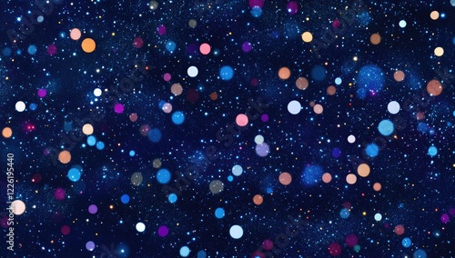 Dark blue background with glowing particles and bokeh lights, glittering dust on a dark blue background, abstract motion design for a presentation
