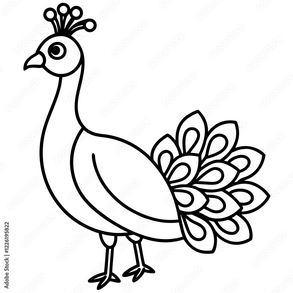 Fototapeta premium Cute Line Art Peacock Silhouette Black Vector Illustration