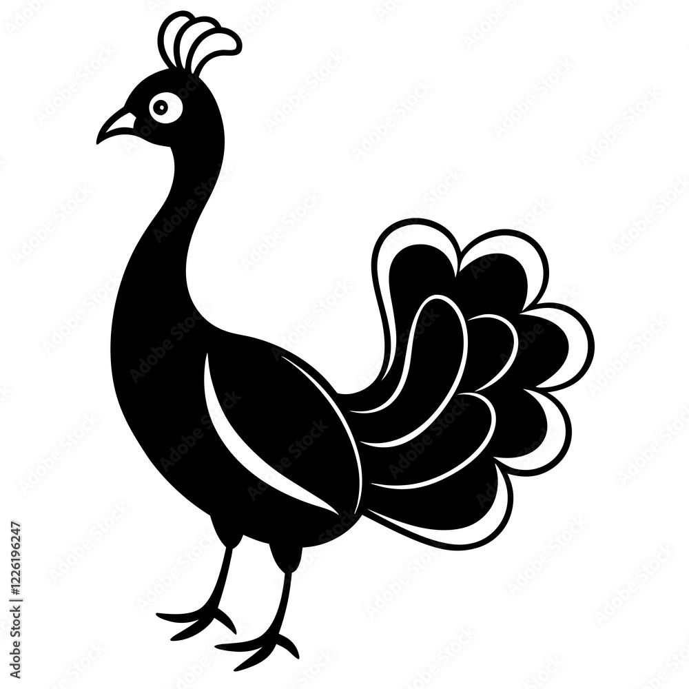 Cute Line Art Peacock Silhouette Black Vector Illustration Cute Line Art Peacock Silhouette Black Vector Illustration
