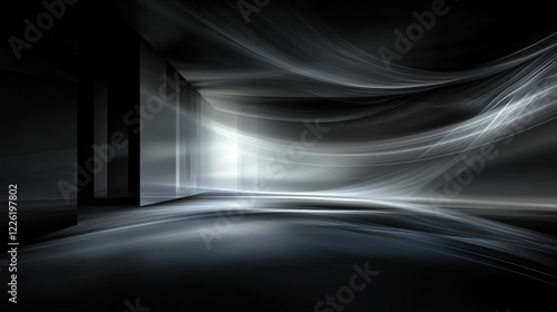 Dynamic light waves creating abstract atmosphere in modern space minimalist design digital art environment