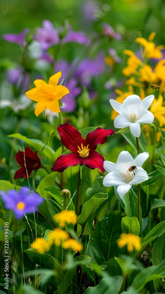 Fototapeta premium Vibrant Display of Native Ohio Wildflowers in their Natural Habitat