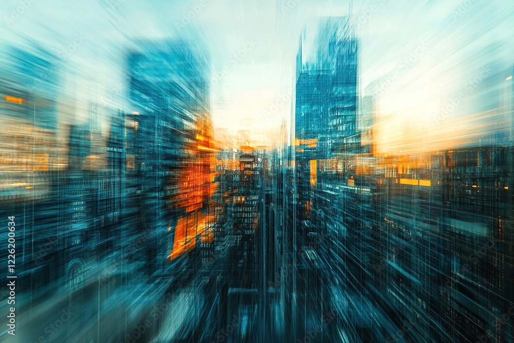 Cityscape Motion Blur: Exploring Urban Structures and Architectural Design at Sunset