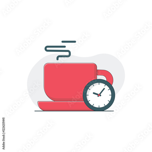 Tea Cup with Clock Vector Illustration. Break Time Concept Design