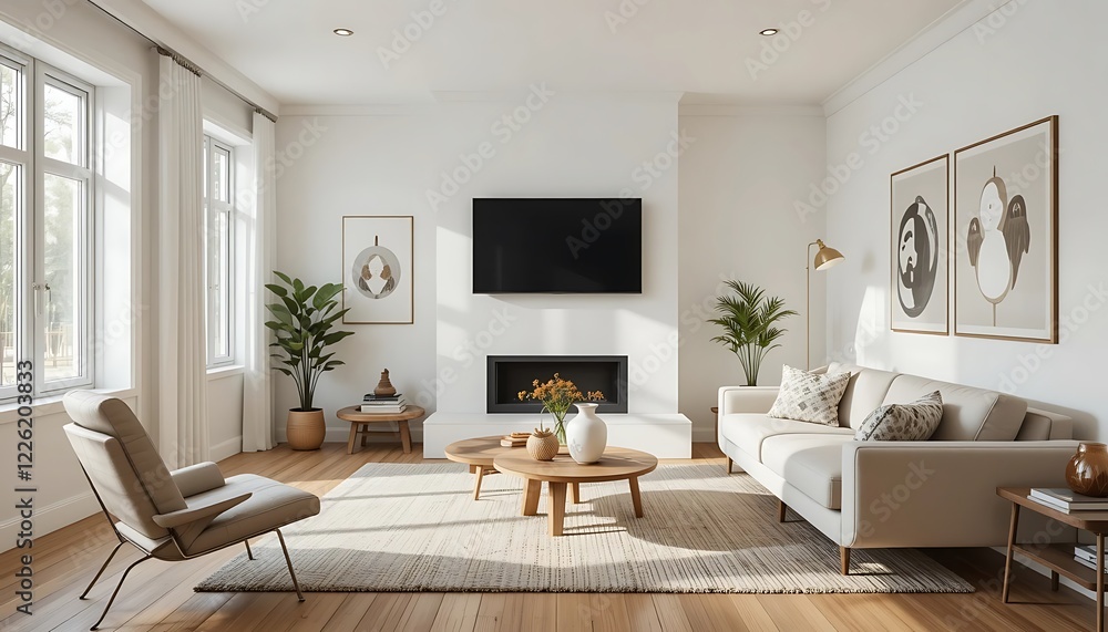 Fototapeta premium Modern Living Room Interior Design With Neutral Tones