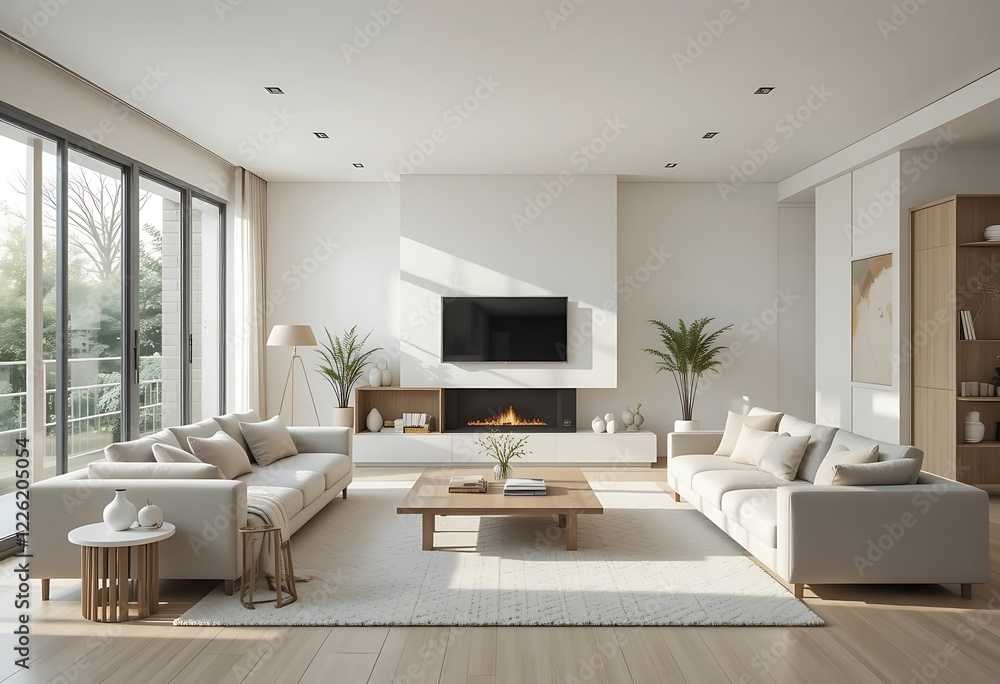 Fototapeta premium Modern Minimalist Living Room Interior Design