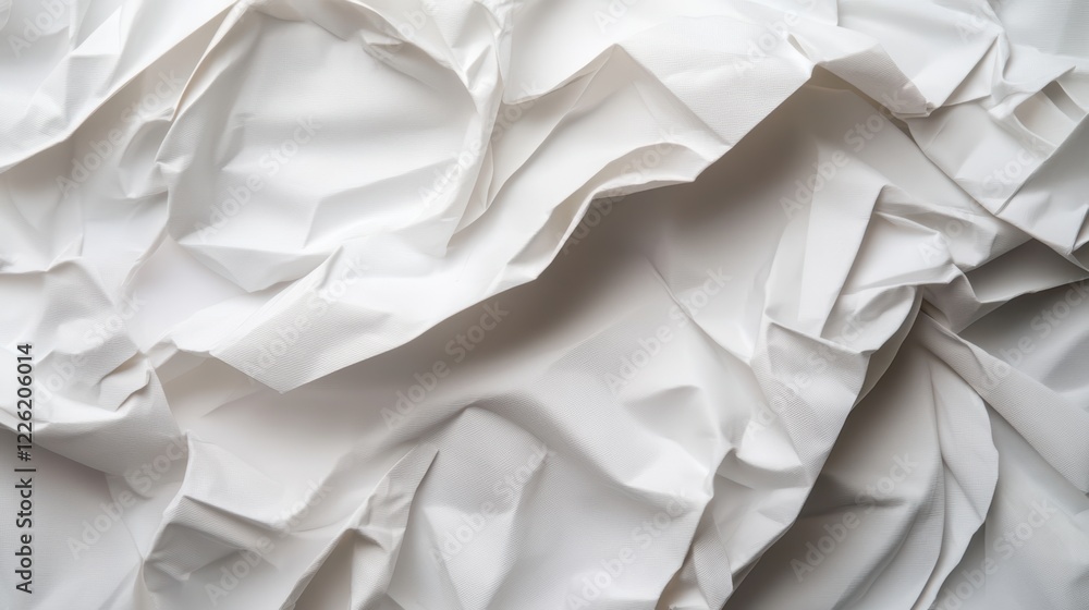 Crumpled white paper texture studio background high-resolution image minimalist design close-up perspective abstract concept
