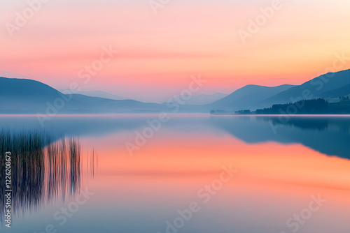 Wallpaper Mural Serene Landscape at Dusk Reflecting Tranquil Waters and Mountain Silhouettes, Evoking a Sense of Onward Journey and Peace Torontodigital.ca