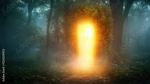 Wallpaper Mural Glowing portal in misty forest; fantasy, adventure Torontodigital.ca