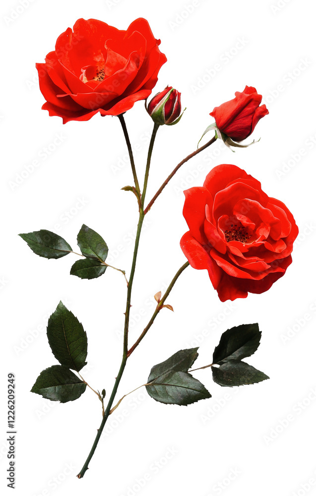 Red roses with green leaves on a white background isolated on transparent background Red roses with green leaves on a white background isolated on transparent background