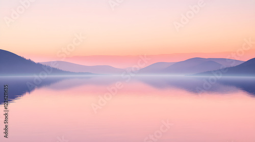 Wallpaper Mural Serene Landscape at Dusk Reflecting Tranquil Waters and Mountain Silhouettes, Evoking a Sense of Onward Journey and Peace Torontodigital.ca