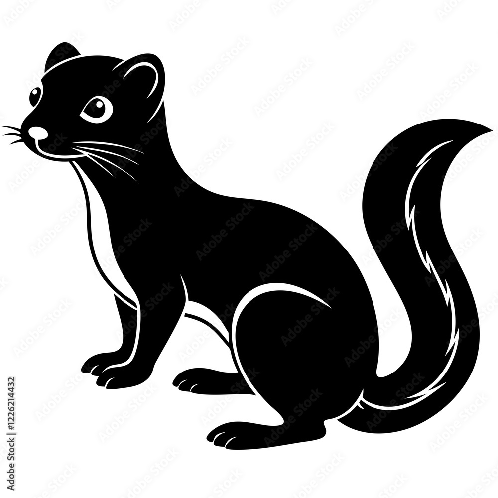 Cute Line Art Weasel Silhouette Black Vector Illustration Cute Line Art Weasel Silhouette Black Vector Illustration