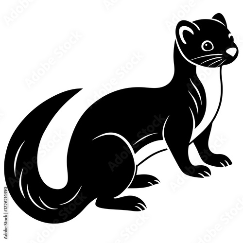 Cute Line Art Weasel Silhouette Black Vector Illustration