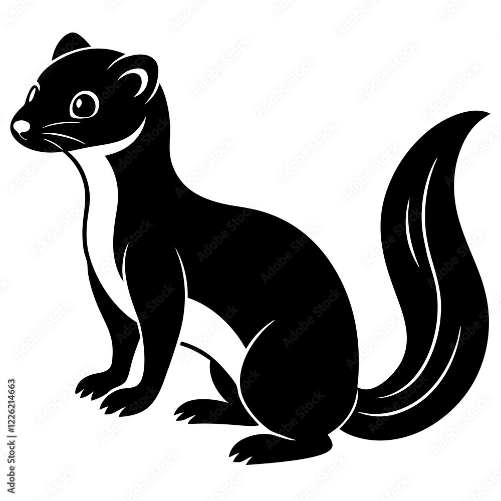 Cute Line Art Weasel Silhouette Black Vector Illustration Cute Line Art Weasel Silhouette Black Vector Illustration