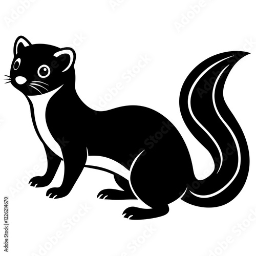 Cute Line Art Weasel Silhouette Black Vector Illustration