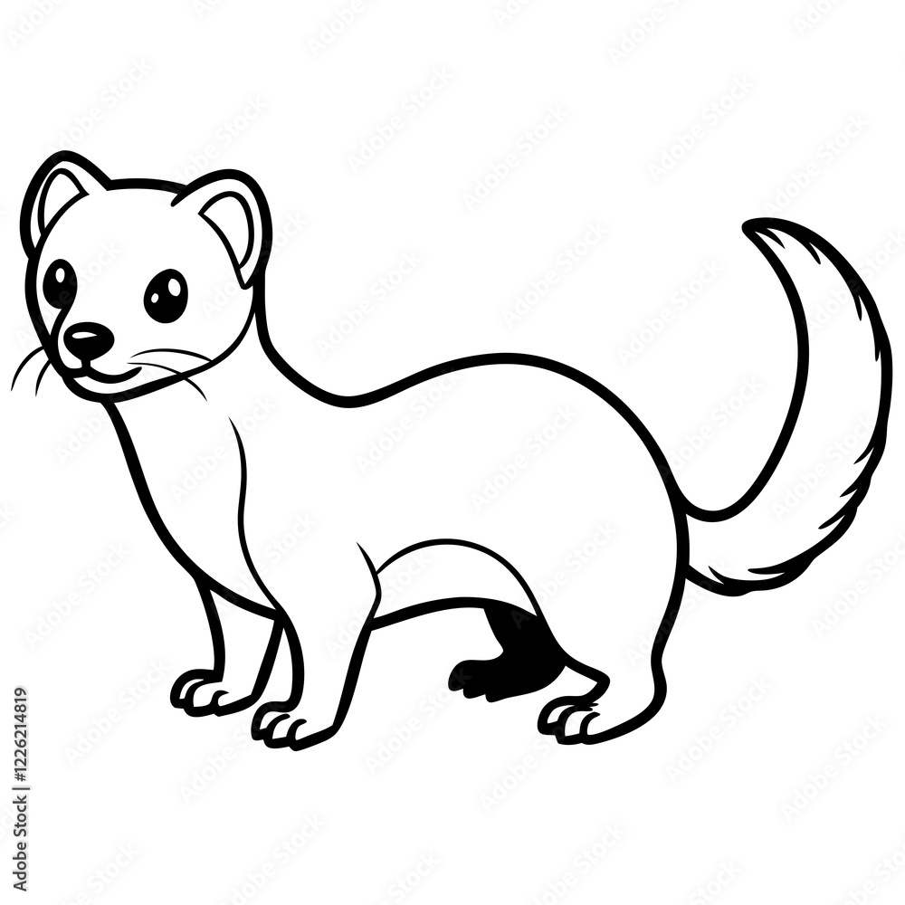 Cute Line Art Weasel Silhouette Black Vector Illustration Cute Line Art Weasel Silhouette Black Vector Illustration