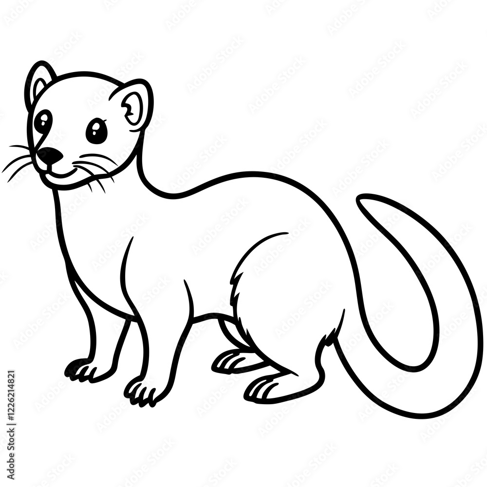 Cute Line Art Weasel Silhouette Black Vector Illustration Cute Line Art Weasel Silhouette Black Vector Illustration