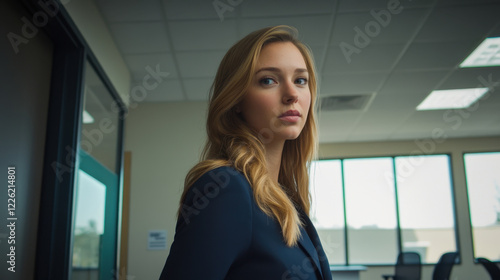 Free Download professional female HR manager in office setting, exuding confidence and determination. bright environment enhances her poised demeanor, reflecting modern workplace atmosphere - GFXLoad
