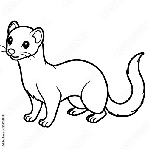 Cute Line Art Weasel Silhouette Black Vector Illustration