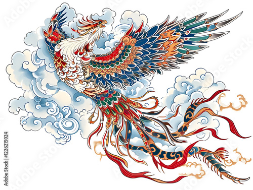 Majestic phoenix rising skies artwork colorful aerial transformation