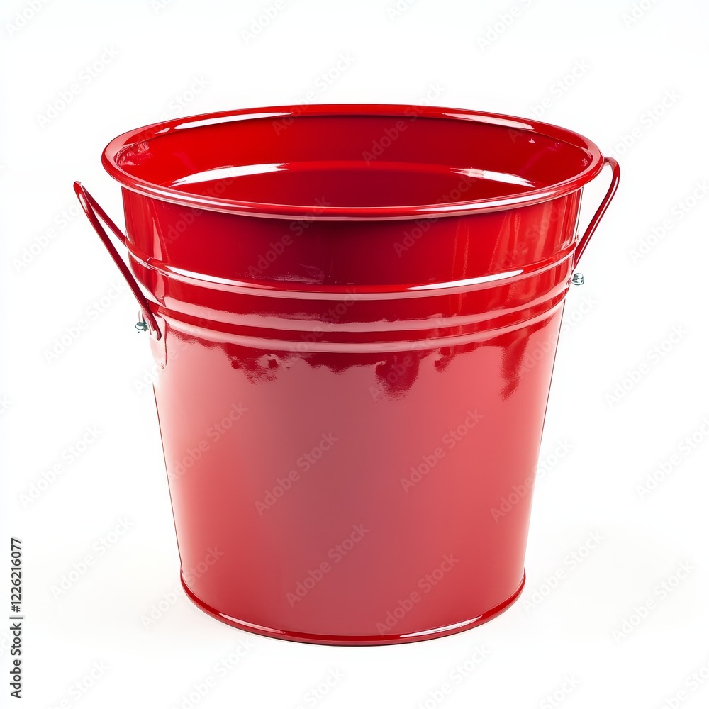 Red metal bucket with handles isolated on white background. Red metal bucket with handles isolated on white background.