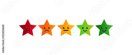 five star rating customer feedback emoji happy sad mood emotion expression. Client service satisfaction survey review rating icons vector