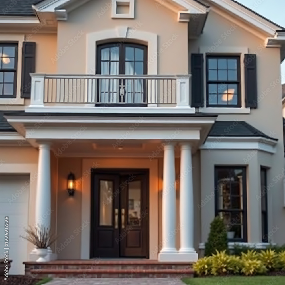 Obraz premium Luxury Home Exterior at Night: Modern Architecture and Elegant Design