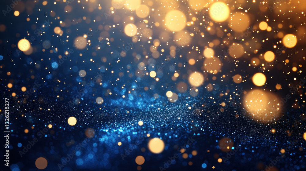 Shimmering golden and blue bokeh lights create magical atmosphere, perfect for celebrations and festive occasions. sparkling effect adds sense of wonder and joy Shimmering golden and blue bokeh lights create magical atmosphere, perfect for celebrations and festive occasions. sparkling effect adds sense of wonder and joy