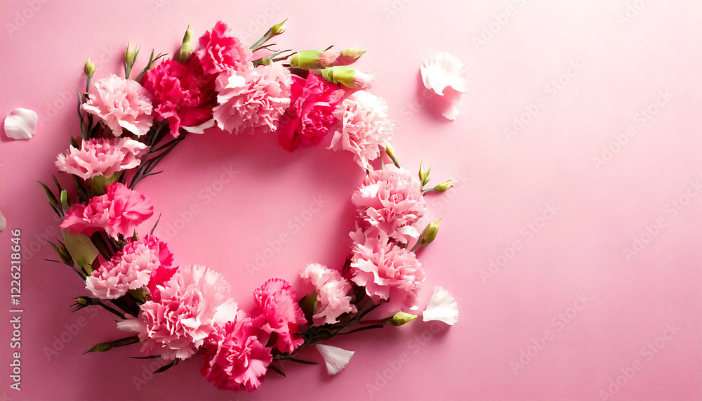 Obraz premium Generated image, A bouquet of carnations on a pink background. Mother's day image. Expressing gratitude.