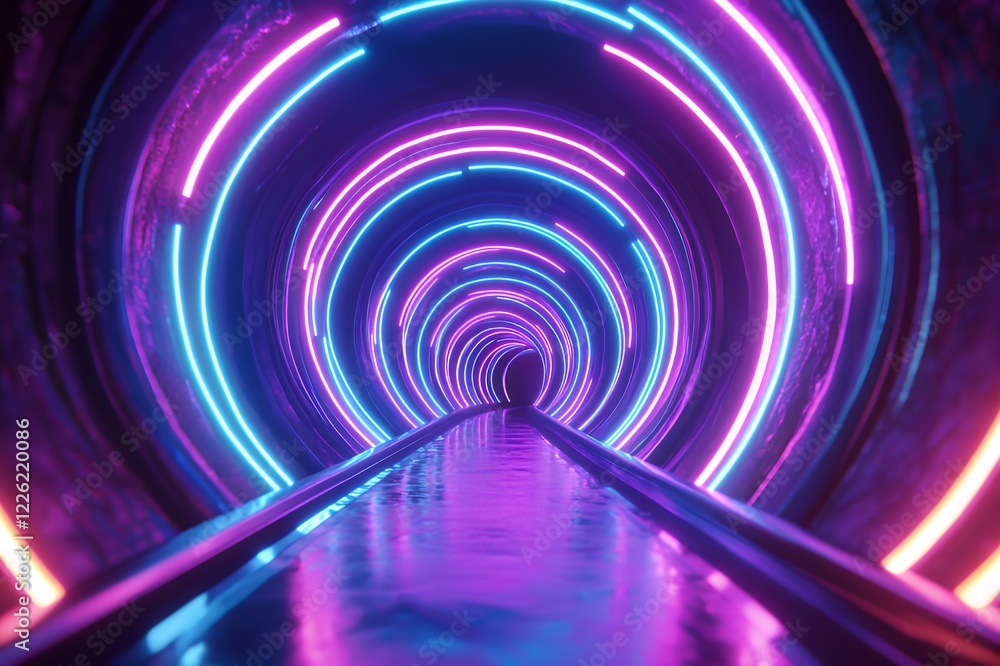 Neon Tunnel With Purple And Blue Circular Lights Neon Tunnel With Purple And Blue Circular Lights