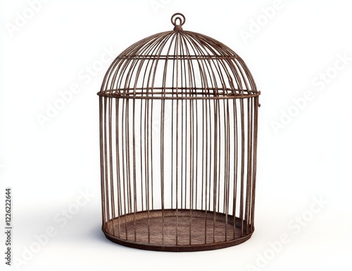 Empty rusty birdcage isolated on white. photo