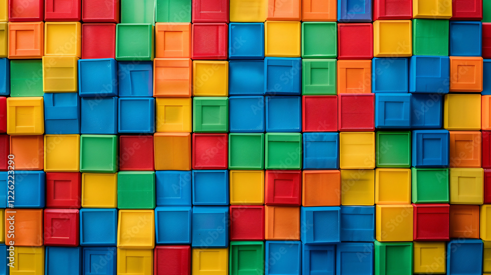 Vibrant plastic cube wall creating a geometric pattern, perfect for backdrops Vibrant plastic cube wall creating a geometric pattern, perfect for backdrops