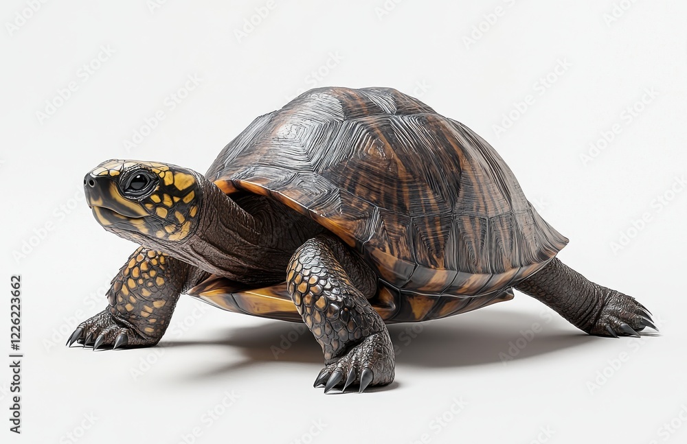 Obraz premium Realistic and Detailed Representation of a Turtle on a Light Background, Showcasing Natural Textures and Patterns of the Animal's Shell