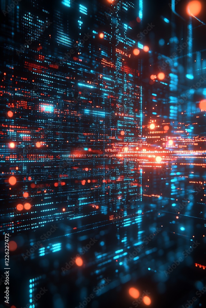 Digital Abstract Visualization of Futuristic Data Network in Red and Blue Lights : Generative AI Digital Abstract Visualization of Futuristic Data Network in Red and Blue Lights : Generative AI